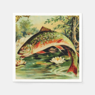 Fisch-Forelle-Fliegen-Fischen-Camping See-Fluss Serviette