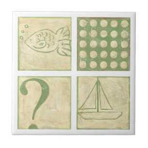 Fisch-Geschichte Woodblock Zeichnungen von Fliese