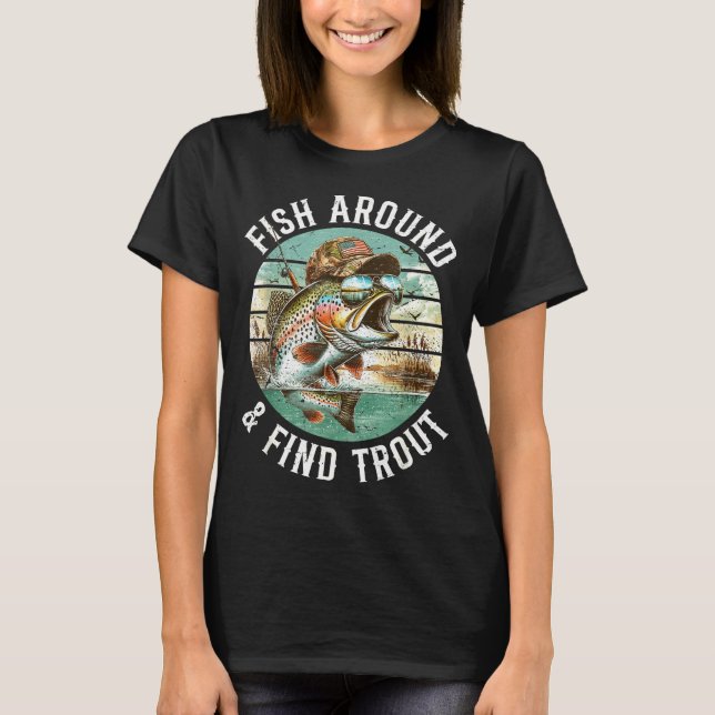 Fisch herum, finde Forelle, lustiger Angler-Angels T-Shirt (Vorderseite)