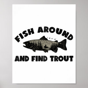 Fisch herum finden Forelle, Lustiger Angler-Angels Poster