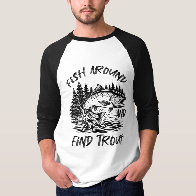 Fisch herumsuchen und Forellengrafik T-Shirt (Vorderseite)