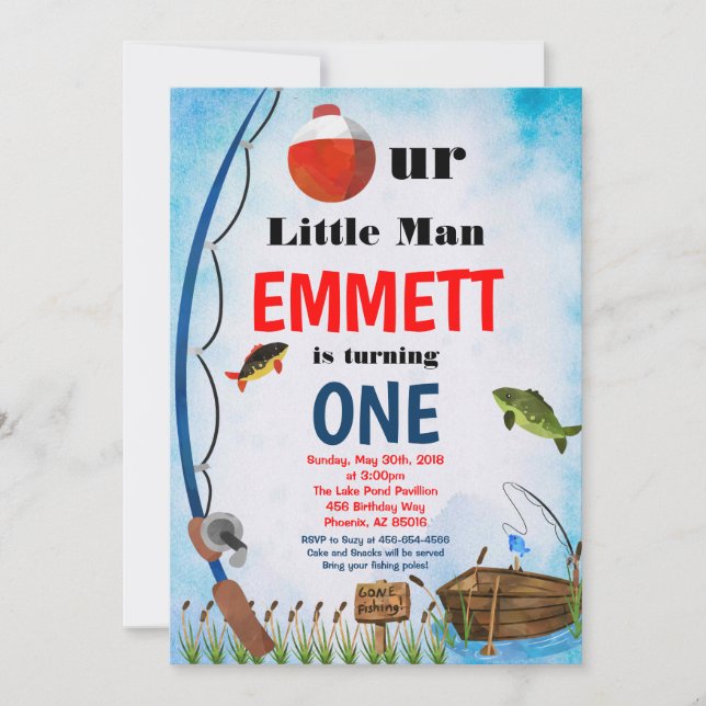 Fisch im Freien Sommer jedes Alter erste Geburtsta Einladung (Vorderseite)