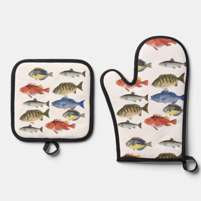 Fisch in Farbe Ofenhandschuh & Topflappen-Set (Vorderseite)
