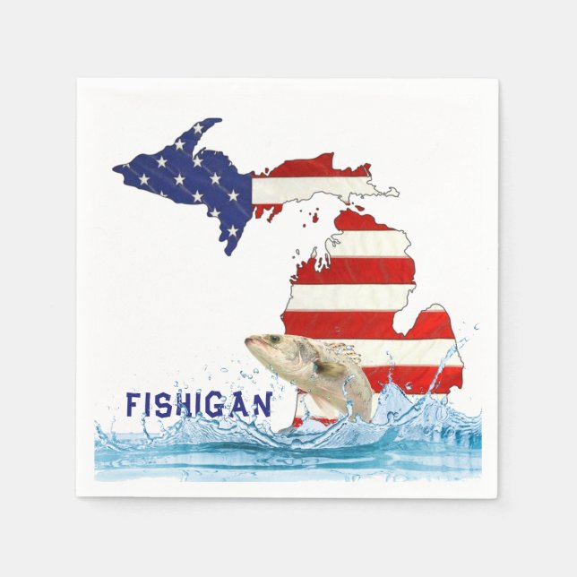 Fisch in Wasser und US-Flagge Michigan Serviette (Vorderseite)