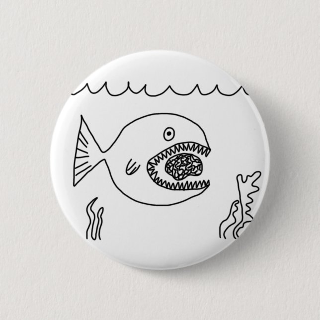 Fisch isst Gehirn Button (Vorderseite)