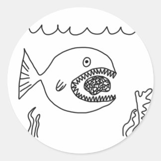 Fisch isst Gehirn Runder Aufkleber