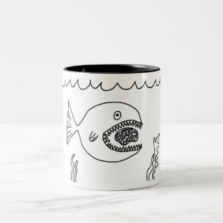 Fisch isst Gehirn Zweifarbige Tasse