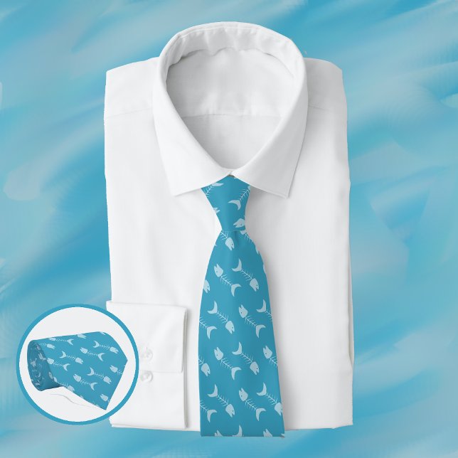 Fisch Knochen Muster Blue Neck Tie Krawatte (Von Creator hochgeladen)