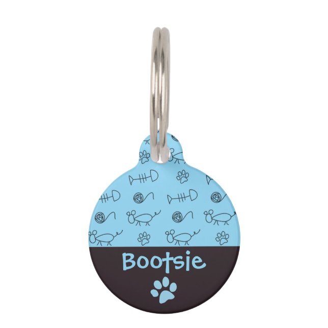 Fisch Knochen und Mäuse Katzenwelse ID-Tag Haustiermarke (Vorderseite)