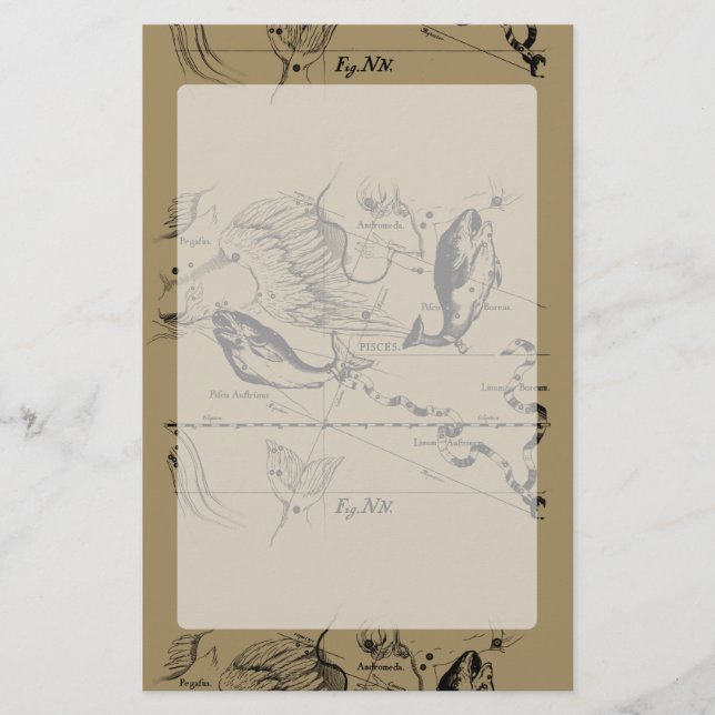 Fisch-Konstellation Hevelius 1690 auf Taupe Briefpapier (Vorderseite)