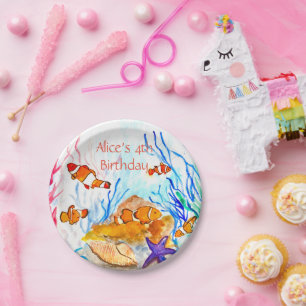 Fisch Meeresunterwasser-Geburtstag Ozean Koralle Pappteller