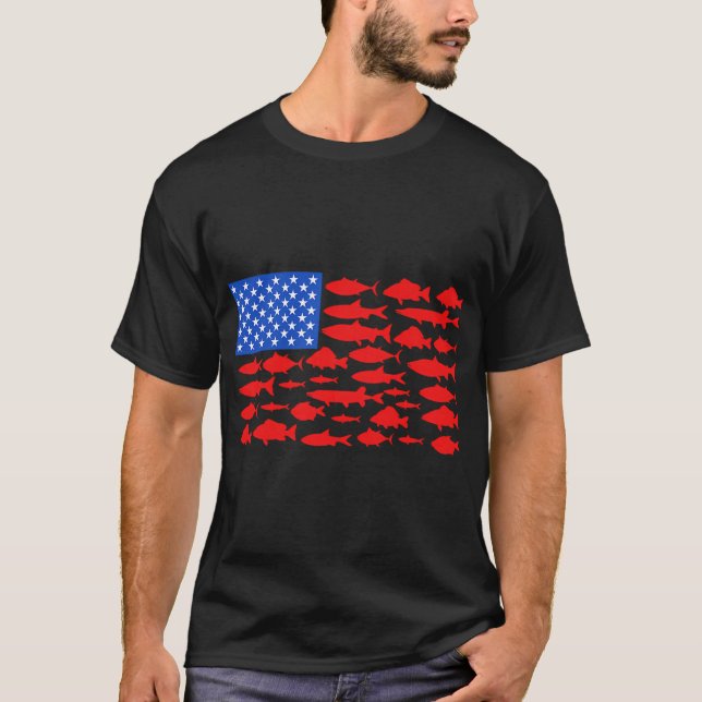 Fisch mit Angelrute T-Shirt (Vorderseite)