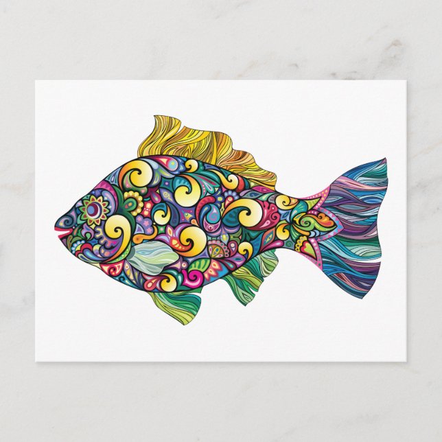 Fisch mit bunten Fischen Postkarte (Vorderseite)