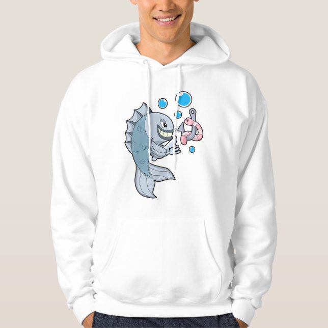 Fisch mit Fischhaken und Wurm Hoodie (Vorderseite)