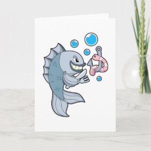 Fisch mit Fischhaken und Wurm Karte