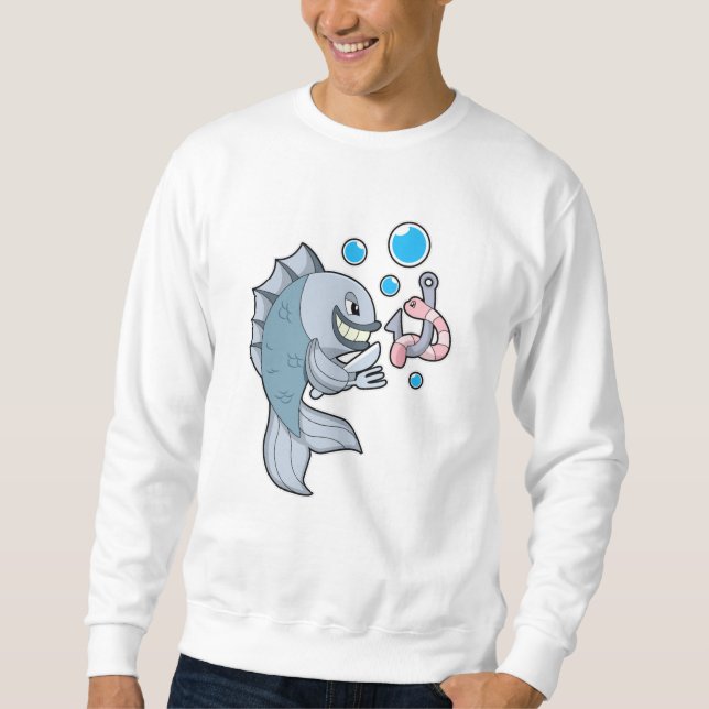 Fisch mit Fischhaken und Wurm Sweatshirt (Vorderseite)