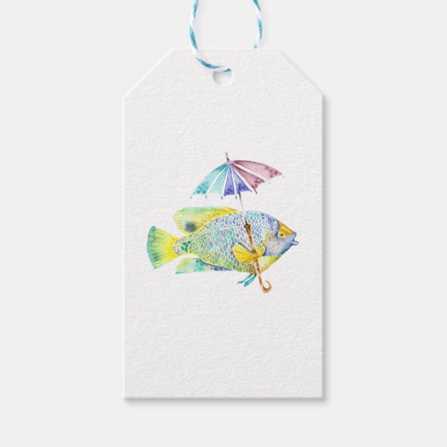 Fisch mit Regenschirm Geschenkanhänger (Vorderseite)