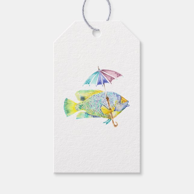 Fisch mit Regenschirm Geschenkanhänger (Vorderseite)