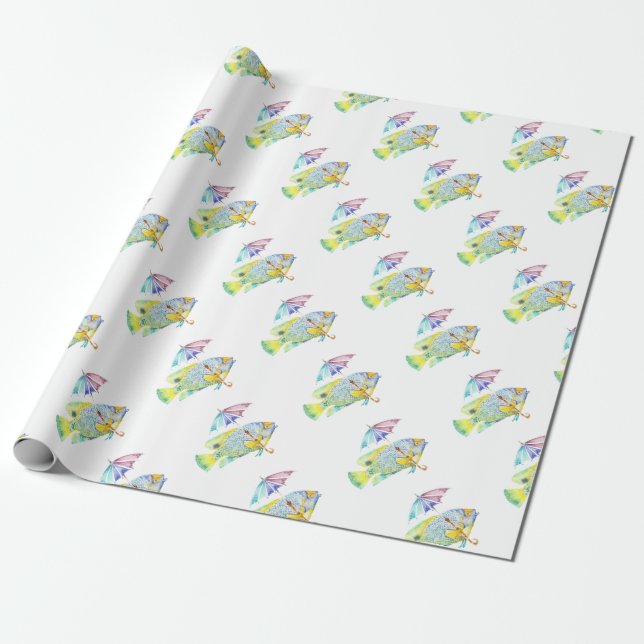 Fisch mit Regenschirm Geschenkpapier (Ungerollt)