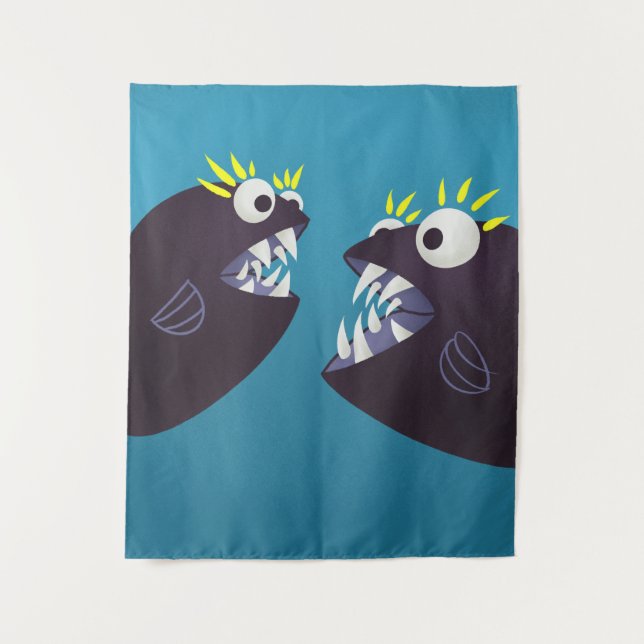 Fisch-Monster sprechen Kinder Wandteppich (Vorderseite)