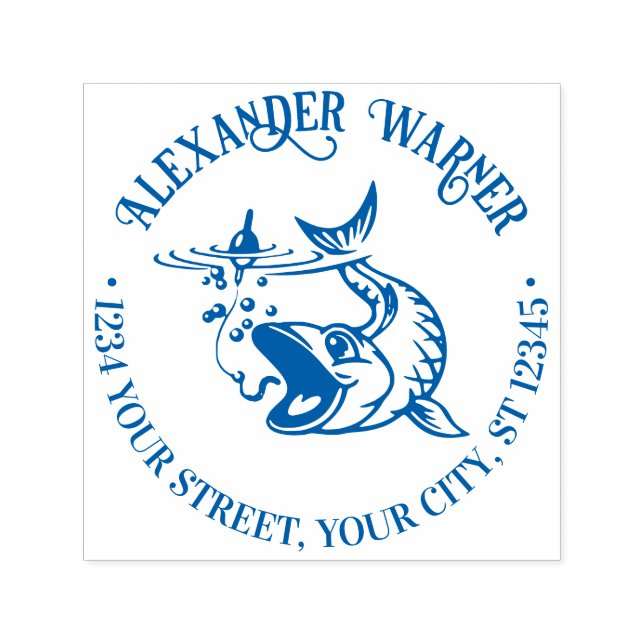 Fisch nimmt den Köder Namen Rücksendeadresse Permastempel (Design)