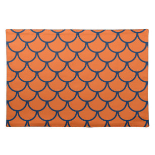 Fisch-Skala-Muster: Marine-Blau u. Orange Stofftischset