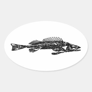 Fisch-Skeleton Logo (Schwarzes) Ovaler Aufkleber