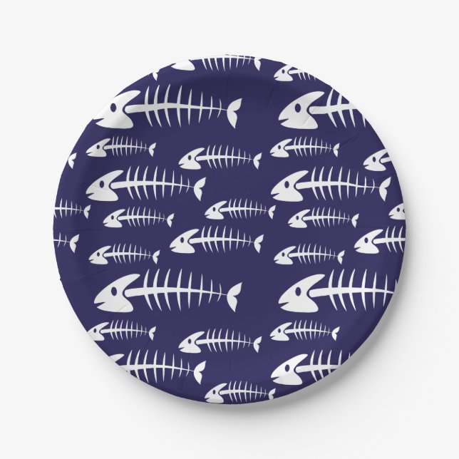 Fisch-Skelett Weißknochen Fischen Spaß Pappteller (Vorderseite)