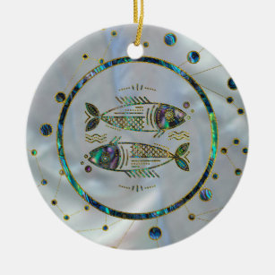 Fisch-Tierkreis-Goldohrschnecke auf Konstellation Keramikornament