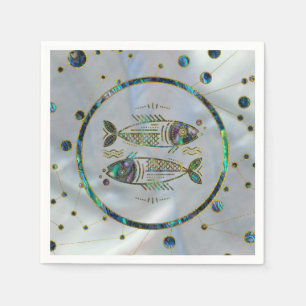 Fisch-Tierkreis-Goldohrschnecke auf Konstellation Serviette