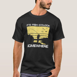 Fisch-Uhr-Angler-Vater T-Shirt