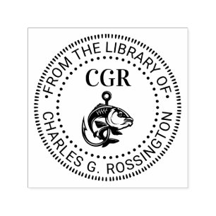 Fisch und Angelhaken Bibliothek Buch Name für Fisc Permastempel