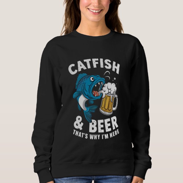 Fisch und Bier deshalb bin ich hier Funny Fishing Sweatshirt (Vorderseite)
