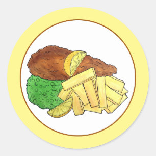 Fisch und Chips Peas British Pub Restaurant Lebens Runder Aufkleber