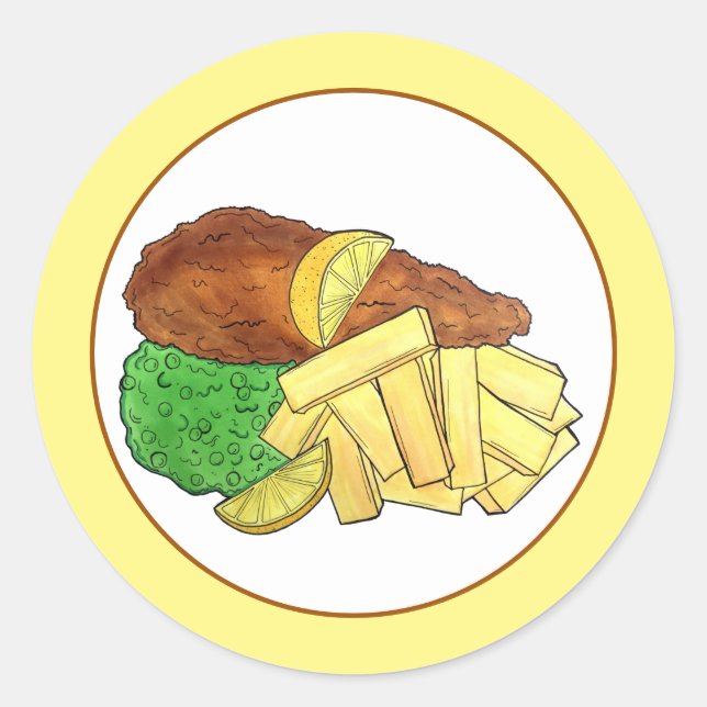 Fisch und Chips Peas British Pub Restaurant Lebens Runder Aufkleber (Vorderseite)