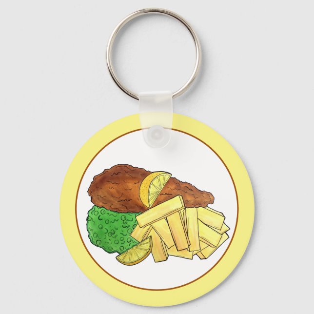 Fisch und Chips Peas British Pub Restaurant Lebens Schlüsselanhänger (Vorderseite)