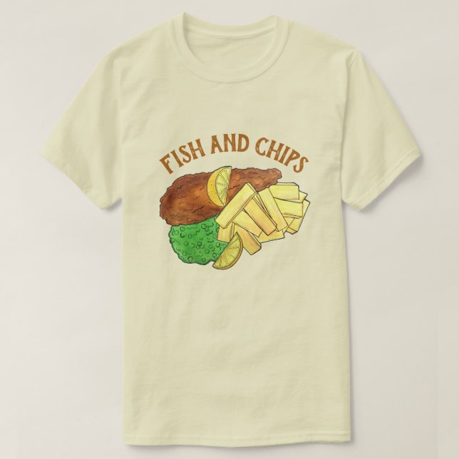 Fisch und Chips Peas British Pub Restaurant Lebens T-Shirt (Design vorne)