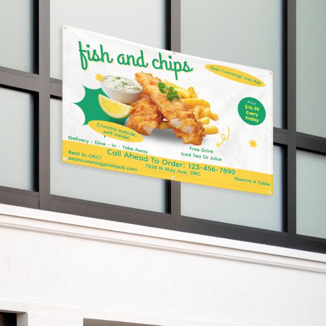 Fisch- und Chips-Restaurant-Außenwand anpassen Banner (Äußeres Gebäude)