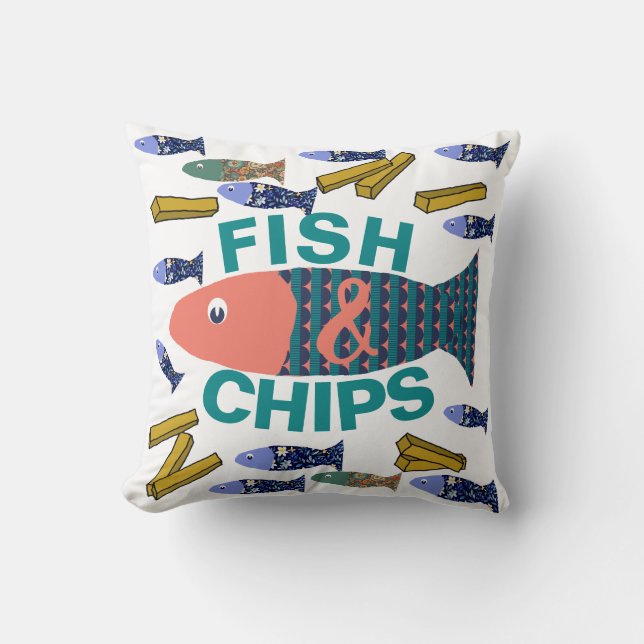 Fisch und Chips, Seebad, Chippy, Beach House Kissen (Vorderseite)