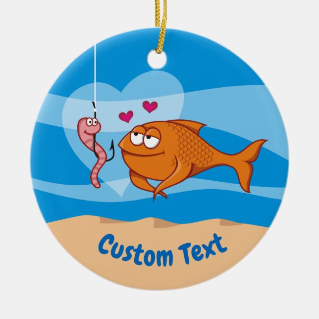 Fisch und Köder in Liebe Keramik Ornament (Vorne)