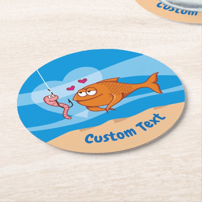 Fisch und Köder in Liebe Rundpapier Untersetzer (Angewinkelt)