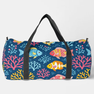 Fisch und Korallen nautisches Blau Duffle Bag