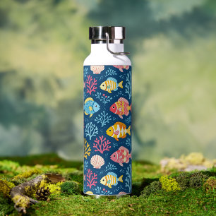 Fisch und Korallen nautisches Blau Trinkflasche