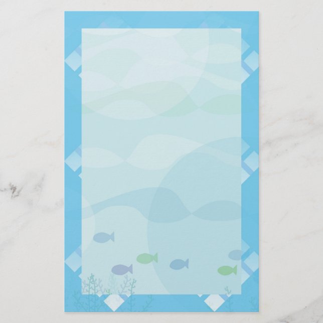 Fisch und Wasser, blau Briefpapier (Vorderseite)
