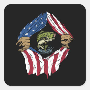 Fisch unter amerikanischer Flagge Quadratischer Aufkleber