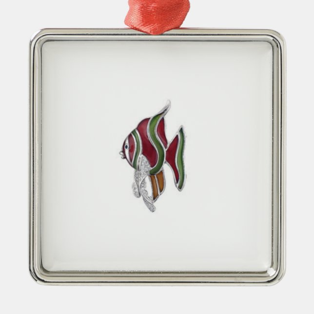 Fisch-Verzierung Silbernes Ornament (Vorne)