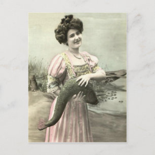 Fisch Viktorianische Frau Teich Aprilfisch Postkarte