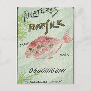 Fisch Vintage Japanisches Seidenetikett Postkarte