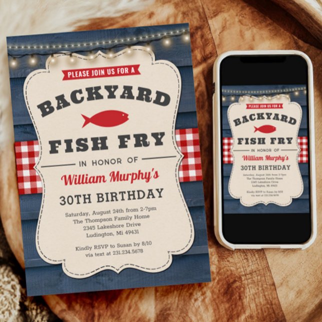 Fisch vom Hinterhof 30. Geburtstag Einladung (Backyard Fish Fry 30th Birthday Invitation)