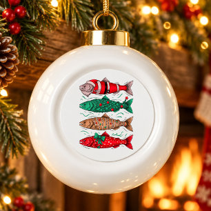 Fisch Weihnachten Santa Forelle Baum Lebkuchen Ang Keramik Kugel-Ornament